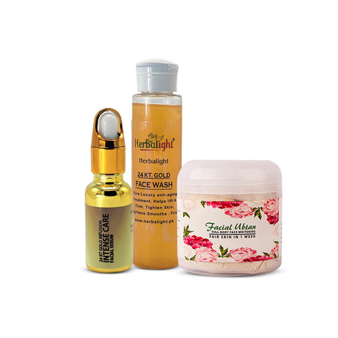 24KT GOLD INFUSION FACIAL SERUM + Facewash + Facial Ubtan