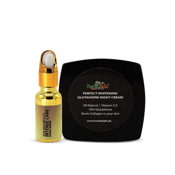 24kt gold infusion facial serum + perfect whitening glutathione night cream